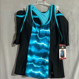 NEW ZeroXposur Swim Racerback top and bottom set Blue/Black - XL